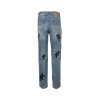 Chrome Hearts Black Leather Cross Logo Jeans- Light Blue