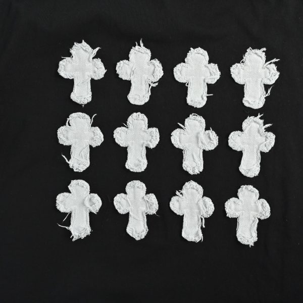 Chrome Hearts Distressed Washed Appliqué Embroidered T-shirt- Black