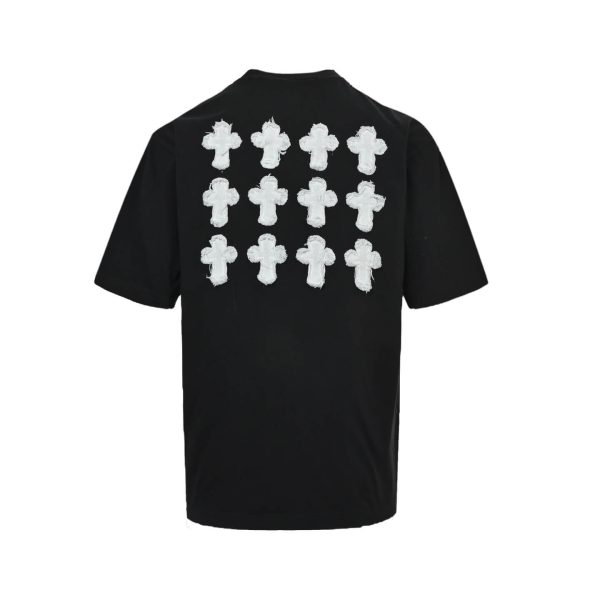 Chrome Hearts Distressed Washed Appliqué Embroidered T-shirt- Black