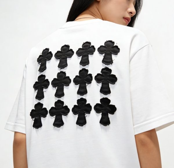 Chrome Hearts Distressed Washed Appliqué Embroidered T-shirt- White