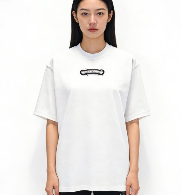 Chrome Hearts Distressed Washed Appliqué Embroidered T-shirt- White