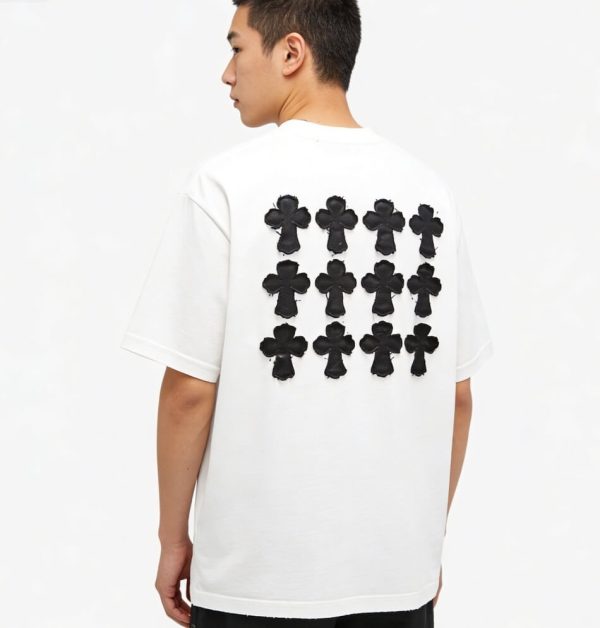 Chrome Hearts Distressed Washed Appliqué Embroidered T-shirt- White