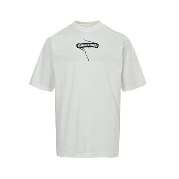 Chrome Hearts Distressed Washed Appliqué Embroidered T-shirt- White