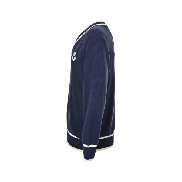 Gucci Style Double G Embroidered V-neck Sweater- Navy Blue
