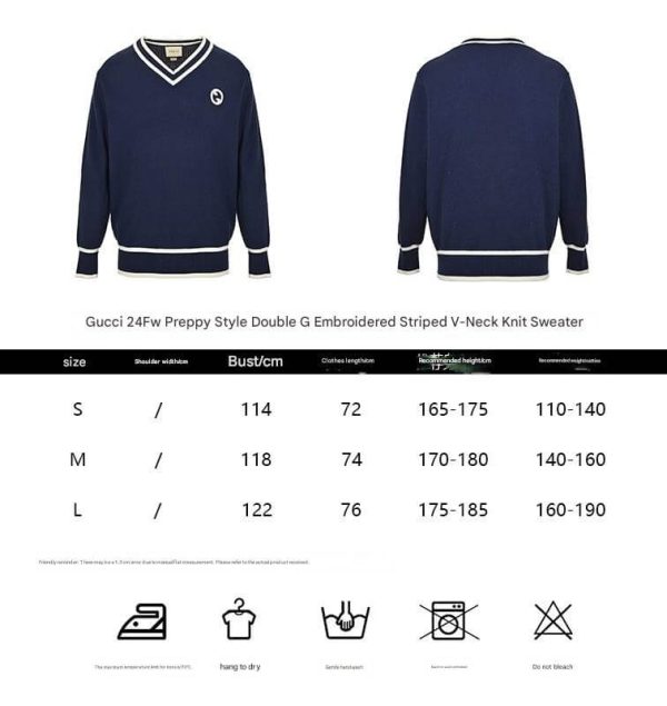 Gucci Style Double G Embroidered V-neck Sweater- Navy Blue