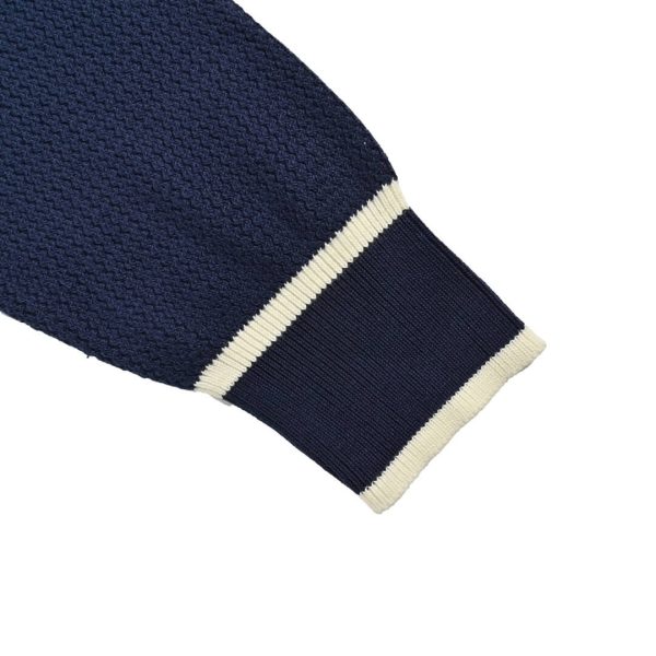 Gucci Style Double G Embroidered V-neck Sweater- Navy Blue