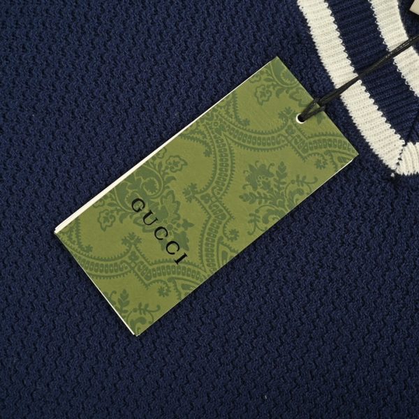 Gucci Style Double G Embroidered V-neck Sweater- Navy Blue