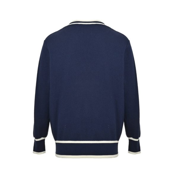 Gucci Style Double G Embroidered V-neck Sweater- Navy Blue