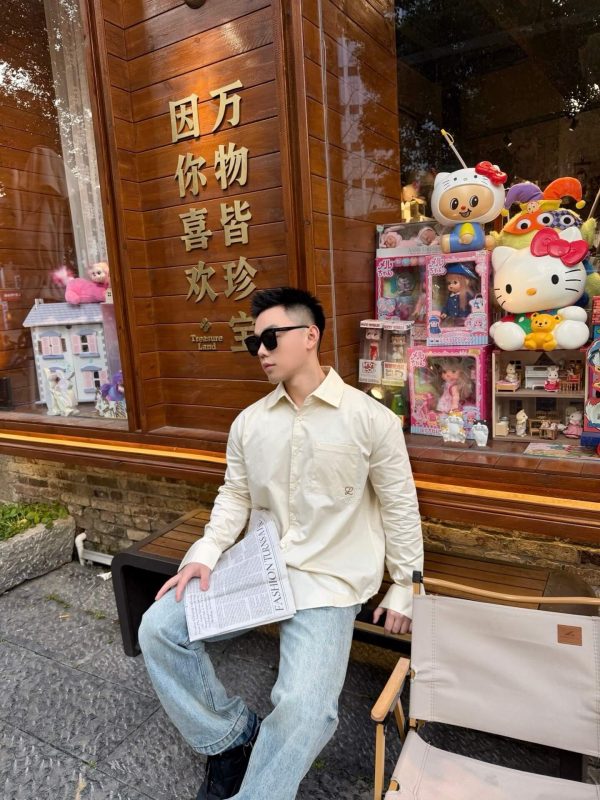 Loewe Anagram-Embroidered Cotton Shirt- Beige