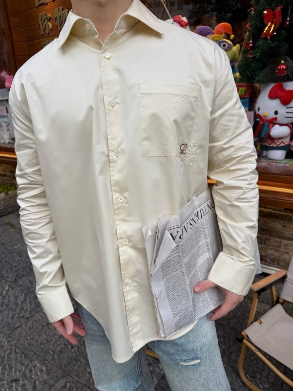 Loewe Anagram-Embroidered Cotton Shirt- Beige