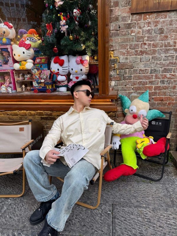 Loewe Anagram-Embroidered Cotton Shirt- Beige