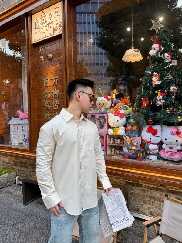 Loewe Anagram-Embroidered Cotton Shirt- Beige