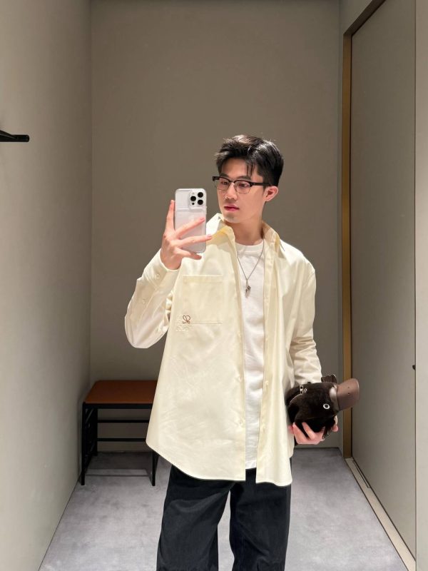 Loewe Anagram-Embroidered Cotton Shirt- Beige