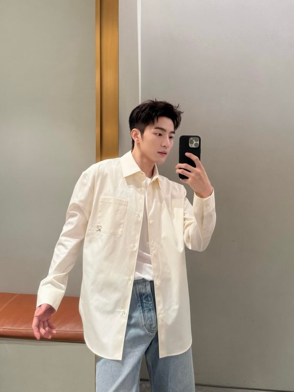 Loewe Anagram-Embroidered Cotton Shirt- Beige