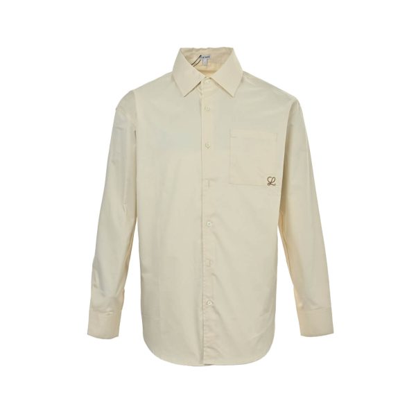 Loewe Anagram-Embroidered Cotton Shirt- Beige