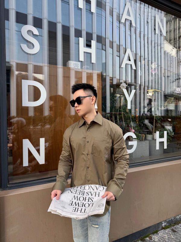 Loewe Anagram-Embroidered Cotton Shirt- Green