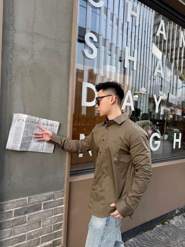 Loewe Anagram-Embroidered Cotton Shirt- Green