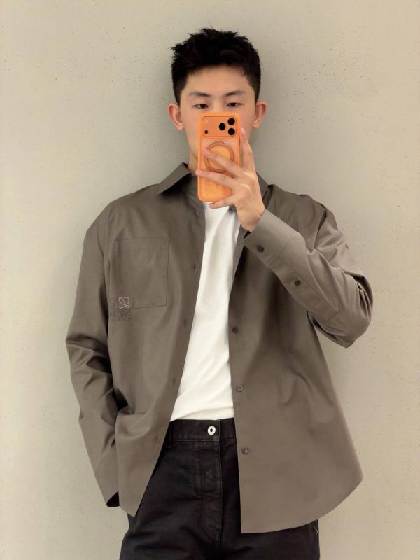 Loewe Anagram-Embroidered Cotton Shirt- Green