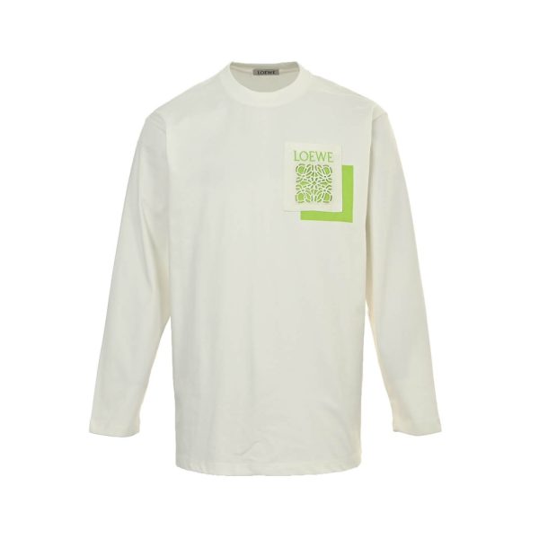 Loewe Cutout Logo Overlapping Pockets long-sleeved T-shirt- White