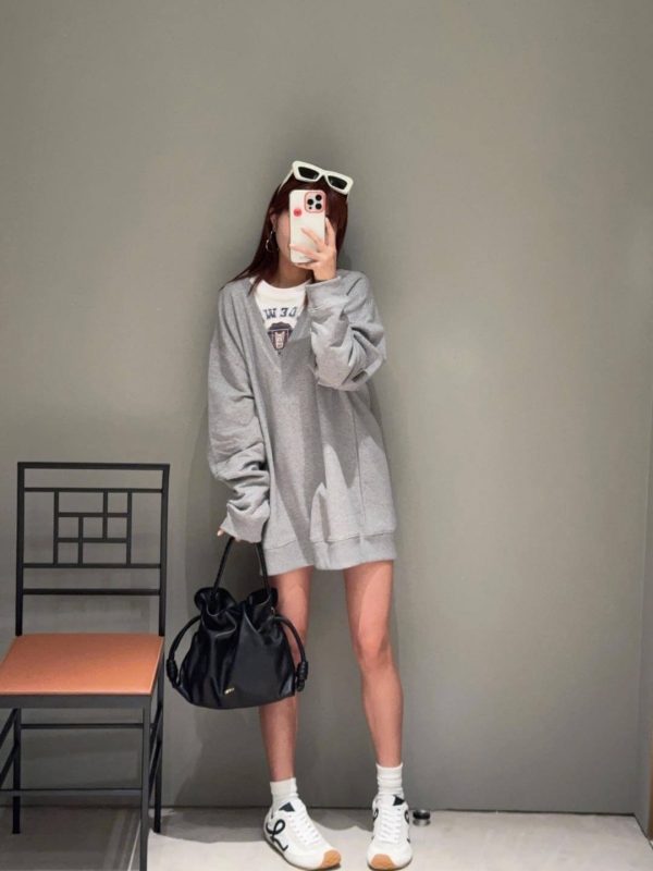 Loewe  Faux Two-Piece Crew Neck Sweatshirt- Gray