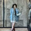 Louis Vuitton Embroidered Zip-Up Hooded Denim Jacket- Light Blue