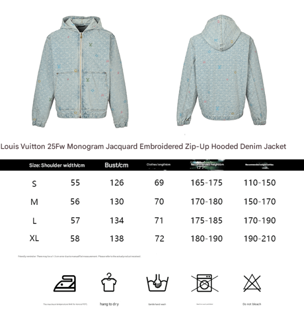 Louis Vuitton Embroidered Zip-Up Hooded Denim Jacket- Light Blue