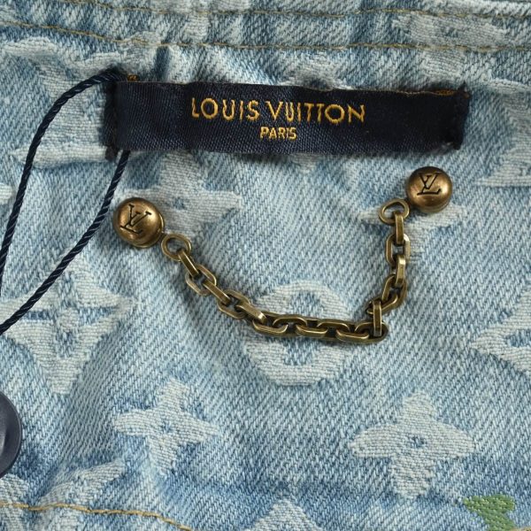 Louis Vuitton Embroidered Zip-Up Hooded Denim Jacket- Light Blue