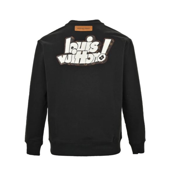 Louis Vuitton Leather Label Embroidered Crew Neck Sweatshirt- Black