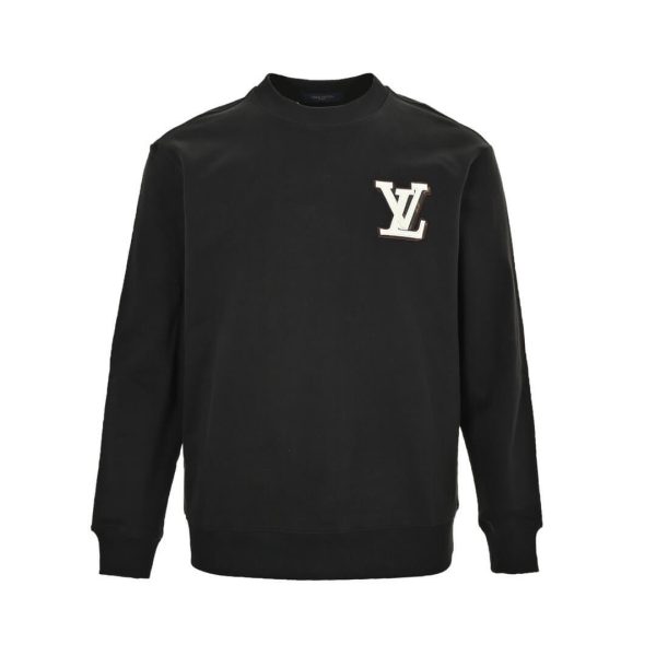 Louis Vuitton Leather Label Embroidered Crew Neck Sweatshirt- Black