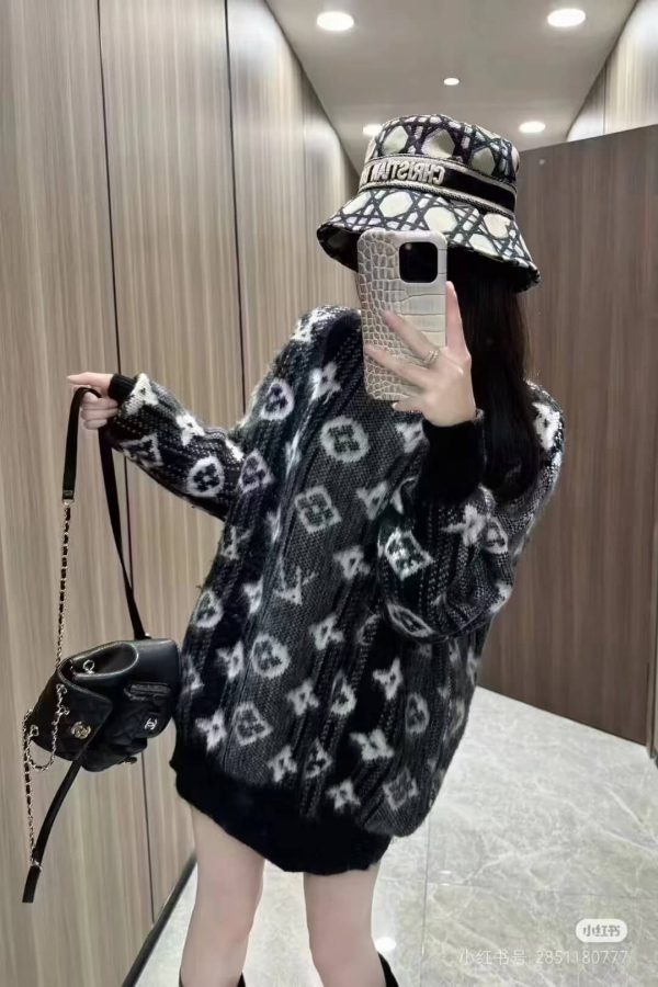 Louis Vuitton Monogram Mohair Cardigan- Gray & Black