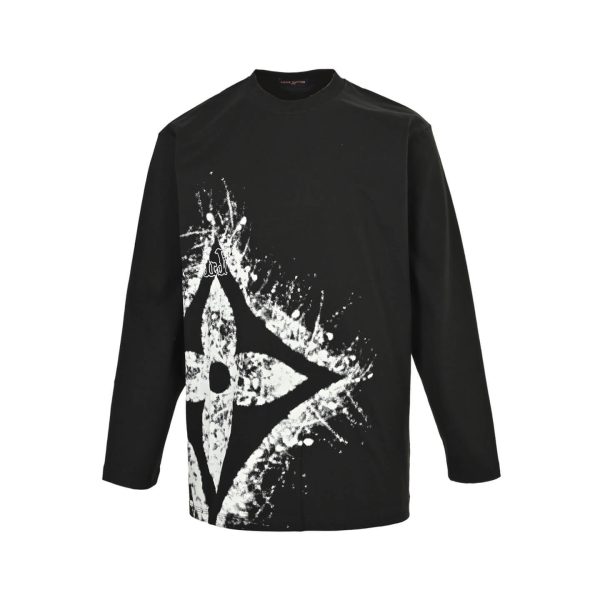 Louis Vuitton with clover splatter print long-sleeved T-shirt- Black