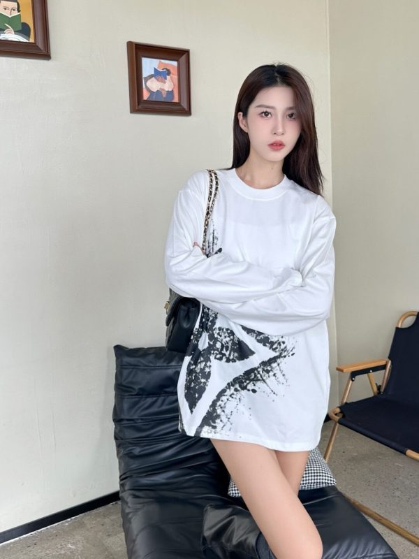 Louis Vuitton with clover splatter print long-sleeved T-shirt- White