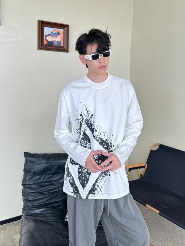 Louis Vuitton with clover splatter print long-sleeved T-shirt- White