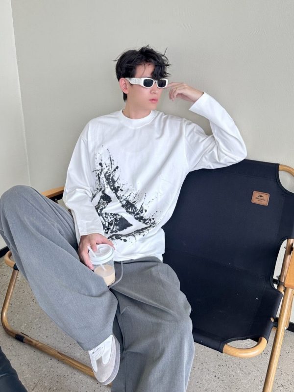 Louis Vuitton with clover splatter print long-sleeved T-shirt- White