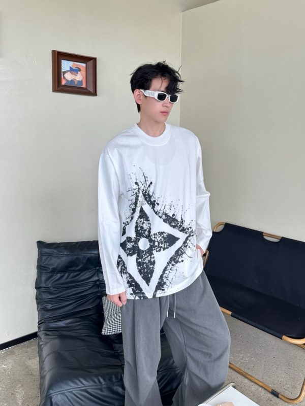 Louis Vuitton with clover splatter print long-sleeved T-shirt- White