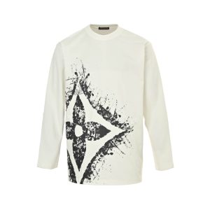 Louis Vuitton with clover splatter print long-sleeved T-shirt- White