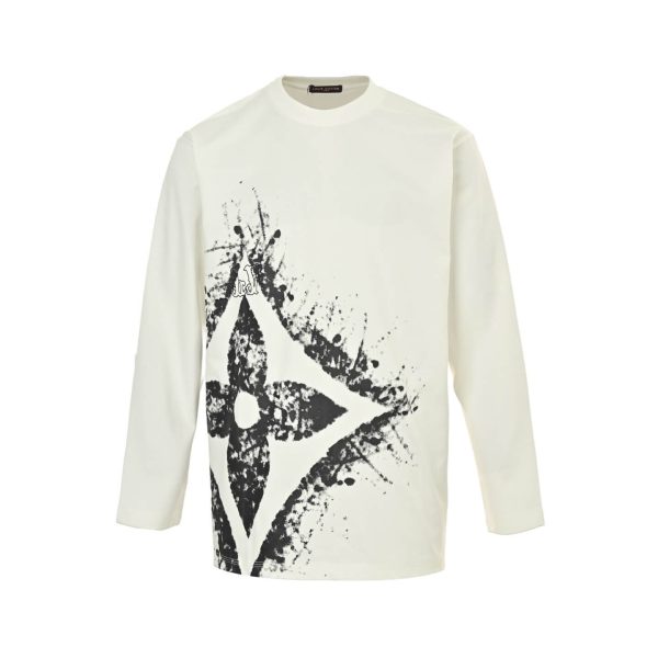 Louis Vuitton with clover splatter print long-sleeved T-shirt- White