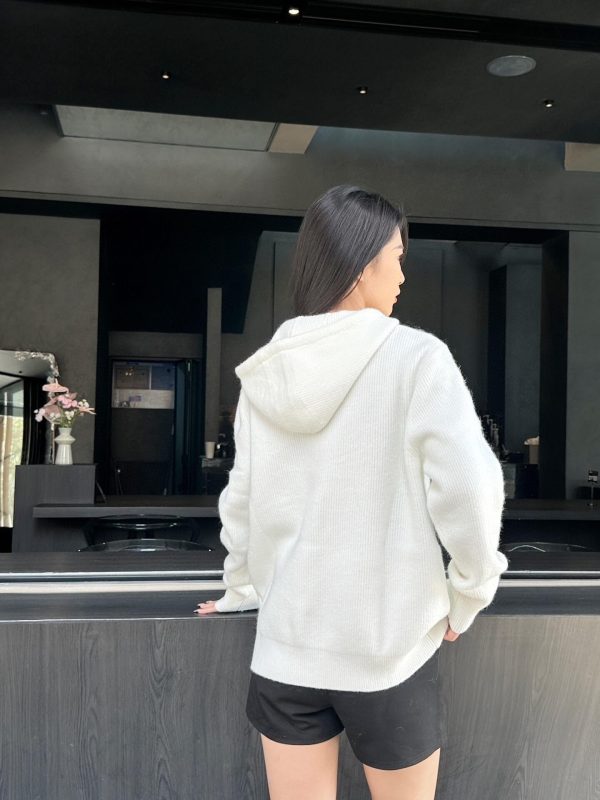 Miu Miu Appliqué Logo Embroidered Zip-up Hoodie- White