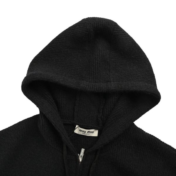 Miu Miu Appliqué Logo Embroidered Zip-up Hoodie- Black
