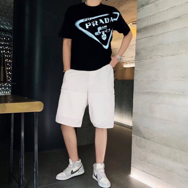 Prada Inverted Triangle Inkjet Printed Cotton T-shirt- Black