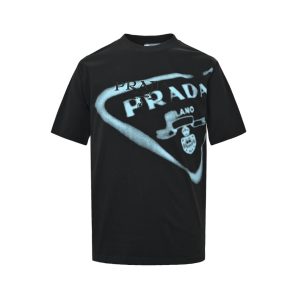 Prada Inverted Triangle Inkjet Printed Cotton T-shirt- Black