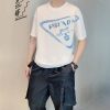 Prada Inverted Triangle Inkjet Printed Cotton T-shirt- White