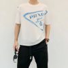 Prada Inverted Triangle Inkjet Printed Cotton T-shirt- White