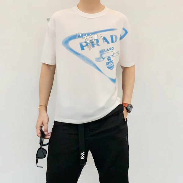 Prada Inverted Triangle Inkjet Printed Cotton T-shirt- White