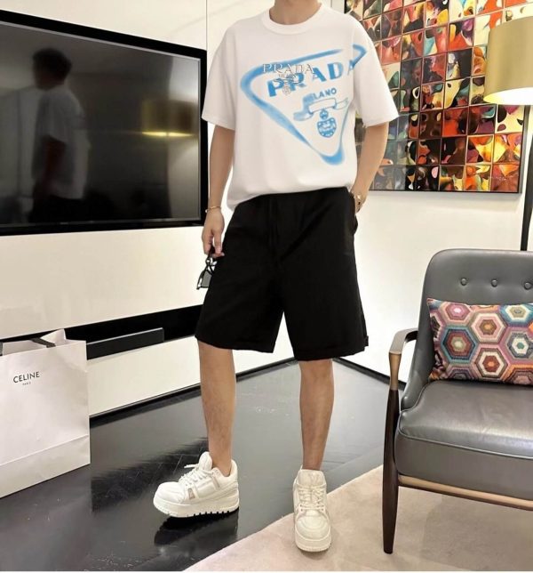 Prada Inverted Triangle Inkjet Printed Cotton T-shirt- White