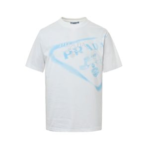 Prada Inverted Triangle Inkjet Printed Cotton T-shirt- White