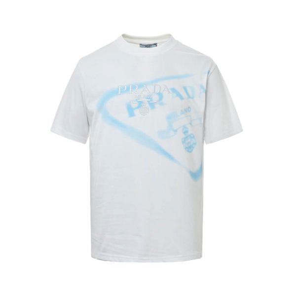 Prada Inverted Triangle Inkjet Printed Cotton T-shirt- White