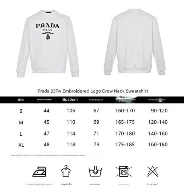 Prada Men's Jacquard Black Logo Crew Neck Sweatshirt- White