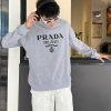 Prada Men's Jacquard Black Logo Crew Neck Sweatshirt- Grey