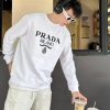 Prada Men's Jacquard Black Logo Crew Neck Sweatshirt- White